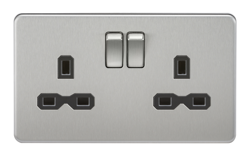 Knightsbridge SFR9000BC Screwless 13A 2G DP Switched Socket - Brushed Chrome With Black Insert Sockets Knightsbridge - Sparks Warehouse