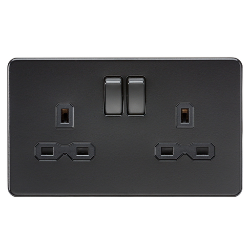 Knightsbridge SFR9000MBB Screwless 13A 2G DP Switched Socket - Matt Black - Black Rocker Knightsbridge Screwless Flat Plate Matt Black Knightsbridge - Sparks Warehouse
