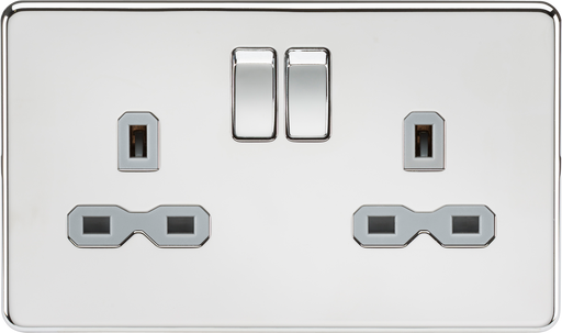 Knightsbridge SFR9000PCG Screwless 13A 2G DP Switched Socket - Polished Chrome With Grey Insert Sockets Knightsbridge - Sparks Warehouse