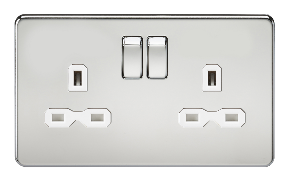 Knightsbridge SFR9000PCW Screwless 13A 2G DP Switched Socket - Polished Chrome With White Insert Sockets Knightsbridge - Sparks Warehouse