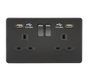 Knightsbridge SFR9224MBB Screwless 13A 2G Switched Socket With Dual USB Charger - Matt Black Knightsbridge Screwless Flat Plate Matt Black Knightsbridge - Sparks Warehouse