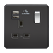 Knightsbridge SFR9901MB Screwless 13A 1G Switched Socket With Dual USB Charger - Matt Black With Chrome Rocker Knightsbridge Screwless Flat Plate Matt Black Knightsbridge - Sparks Warehouse