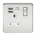 Knightsbridge SFR9901PCW Screwless 13A 1G Switched Socket With Dual USB Charger - Polished Chrome With White Insert Light Switches Knightsbridge - Sparks Warehouse