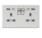Knightsbridge SFR9224BCG Screwless 13A 2G Switched Socket With Dual USB Charger - Brushed Chrome With grey Insert Light Switches Knightsbridge - Sparks Warehouse