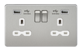 Knightsbridge SFR9224BCW Screwless 13A 2G Switched Socket With Dual USB Charger - Brushed Chrome With White Insert USB Sockets Knightsbridge - Sparks Warehouse