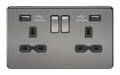 Knightsbridge SFR9224BN Screwless 13A 2G Switched Socket With Dual USB Charger - Black Nickel With Black Insert Light Switches Knightsbridge - Sparks Warehouse