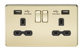 Knightsbridge SFR9224PB Flat Plate Screwless 13A 2G Switched Socket Twin USB- Polished Brass - Black Inserts KB Knightsbridge - Sparks Warehouse