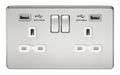 Knightsbridge SFR9224PCW Screwless 13A 2G Switched Socket With Dual USB Charger - Polished Chrome With White Insert Socket Knightsbridge - Sparks Warehouse