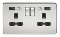 Knightsbridge SFR9224PC Screwless 13A 2G Switched Socket With Dual USB Charger - Polished Chrome With Black Insert Light Switches Knightsbridge - Sparks Warehouse