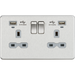 Knightsbridge SFR9904NBCG 13A 2G Switched Socket, Dual USB (2.4A) with LED Charge Indicators - Brushed Chrome w/grey insert ML Knightsbridge - Sparks Warehouse