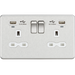 Knightsbridge SFR9904NBCW 13A 2G Switched Socket, Dual USB (2.4A) with LED Charge Indicators - Brushed Chrome w/white insert ML Knightsbridge - Sparks Warehouse
