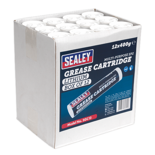 Sealey - SGC12 Grease Cartridge EP2 Lithium 400g Pack of 12 Consumables Sealey - Sparks Warehouse