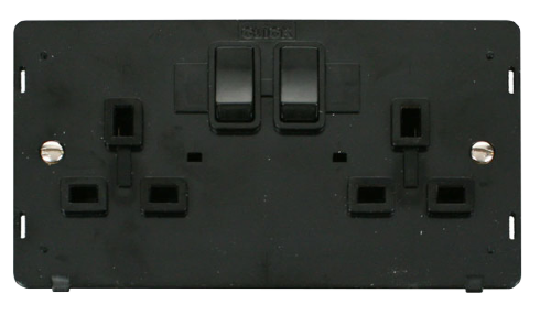Scolmore SIN036BK - 2 Gang 13A DP Switched Socket Insert - Black Definity Scolmore - Sparks Warehouse