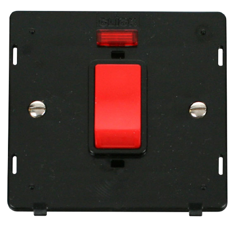 Scolmore SIN201BK - 45A 1 Gang Plate DP Switch With Neon Insert - Black Definity Scolmore - Sparks Warehouse