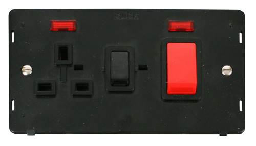 Scolmore SIN205BK - 45A DP Switch 13A DP Switched Socket With Neons Insert - Black Definity Scolmore - Sparks Warehouse