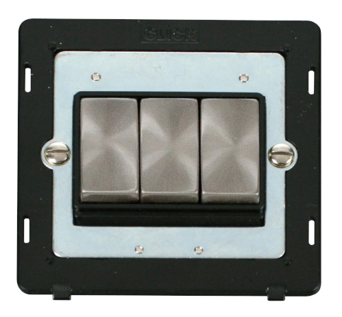 Scolmore SIN413BKBS - INGOT 10AX 3 Gang 2 Way Switch Insert - Black / Brushed Stainless Definity Scolmore - Sparks Warehouse