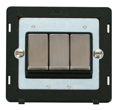 Scolmore SIN413BKSS - INGOT 10AX 3 Gang 2 Way Switch Insert - Black / Stainless Steel Definity Scolmore - Sparks Warehouse