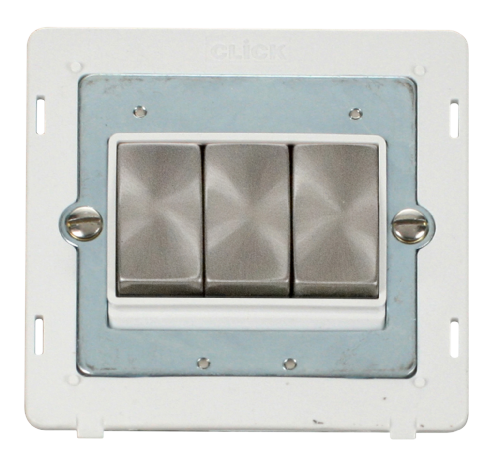 Scolmore SIN413PWBS - INGOT 10AX 3 Gang 2 Way Switch Insert - White / Brushed Stainless Definity Scolmore - Sparks Warehouse