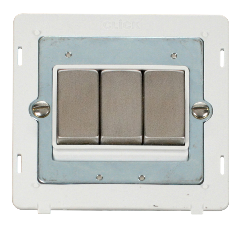 Scolmore SIN413PWSS - INGOT 10AX 3 Gang 2 Way Switch Insert - White / Stainless Steel Definity Scolmore - Sparks Warehouse