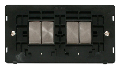 Scolmore SIN414BKBS - INGOT 10AX 4 Gang 2 Way Switch Insert - Black / Brushed Stainless Definity Scolmore - Sparks Warehouse