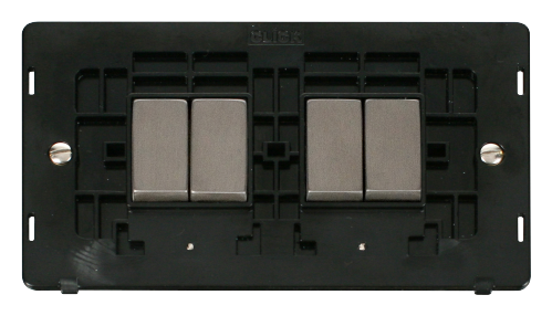 Scolmore SIN414BKSS - INGOT 10AX 4 Gang 2 Way Switch Insert - Black / Stainless Steel Definity Scolmore - Sparks Warehouse
