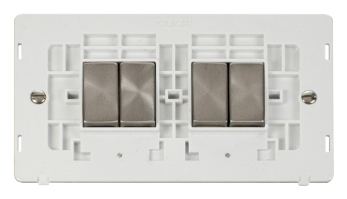 Scolmore SIN414PWBS - INGOT 10AX 4 Gang 2 Way Switch Insert - White / Brushed Stainless Definity Scolmore - Sparks Warehouse