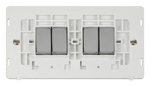 Scolmore SIN414PWCH - INGOT 10AX 4 Gang 2 Way Switch Insert - White / Chrome Definity Scolmore - Sparks Warehouse