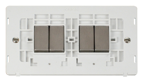 Scolmore SIN414PWSS - INGOT 10AX 4 Gang 2 Way Switch Insert - White / Stainless Steel Definity Scolmore - Sparks Warehouse