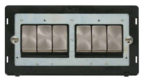 Scolmore SIN416BKBS - INGOT 10AX 6 Gang 2 Way Switch Insert - Black / Brushed Stainless Definity Scolmore - Sparks Warehouse
