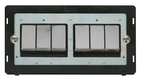 Scolmore SIN416BKCH - INGOT 10AX 6 Gang 2 Way Switch Insert - Black  / Chrome Definity Scolmore - Sparks Warehouse