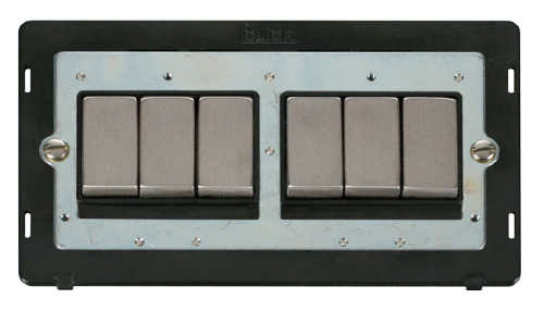 Scolmore SIN416BKSS - INGOT 10AX 6 Gang 2 Way Switch Insert - Black / Stainless Steel Definity Scolmore - Sparks Warehouse