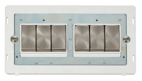 Scolmore SIN416PWBS - INGOT 10AX 6 Gang 2 Way Switch Insert - White / Brushed Stainless Definity Scolmore - Sparks Warehouse