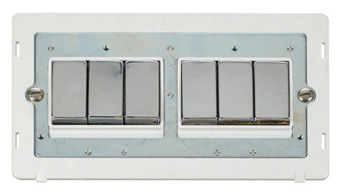 Scolmore SIN416PWCH - INGOT 10AX 6 Gang 2 Way Switch Insert - White / Chrome Definity Scolmore - Sparks Warehouse