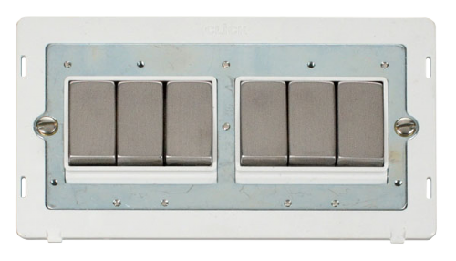 Scolmore SIN416PWSS - INGOT 10AX 6 Gang 2 Way Switch Insert - White / Stainless Steel Definity Scolmore - Sparks Warehouse