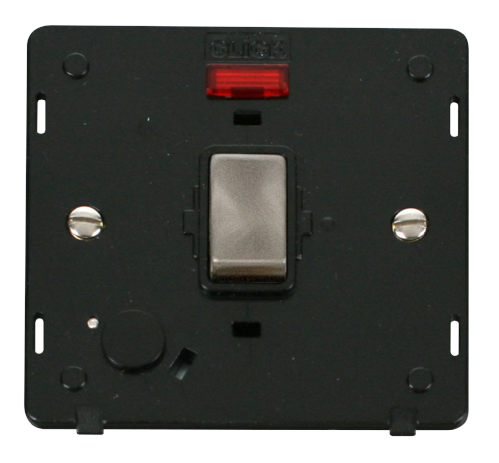 Scolmore SIN523BKBS - INGOT 20A DP Switch With Flex Outlet + Neon Insert - Black / Br. Stainless Definity Scolmore - Sparks Warehouse