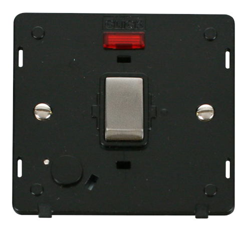 Scolmore SIN523BKSS - INGOT 20A DP Switch With Flex Outlet + Neon Insert - Black / St. Steel Definity Scolmore - Sparks Warehouse