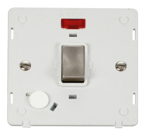 Scolmore SIN523PWBS - INGOT 20A DP Switch With Flex Outlet + Neon Insert - White / Br. Stainless Definity Scolmore - Sparks Warehouse