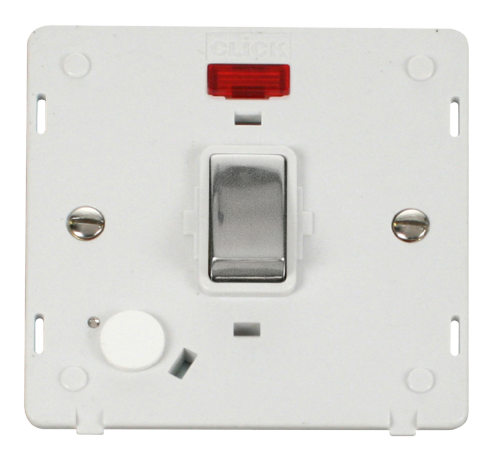 Scolmore SIN523PWCH - INGOT 20A DP Switch With Flex Outlet + Neon Insert - White / Chrome Definity Scolmore - Sparks Warehouse