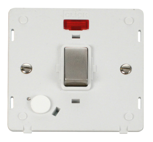 Scolmore SIN523PWSS - INGOT 20A DP Switch With Flex Outlet + Neon Insert - White / St. Steel Definity Scolmore - Sparks Warehouse