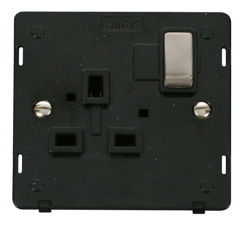 Scolmore SIN535BKBS - INGOT 1 Gang 13A DP Switched Socket Insert - Black / Brushed Stainless Definity Scolmore - Sparks Warehouse