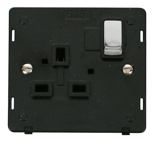 Scolmore SIN535BKCH - INGOT 1 Gang 13A DP Switched Socket Insert - Black / Chrome Definity Scolmore - Sparks Warehouse