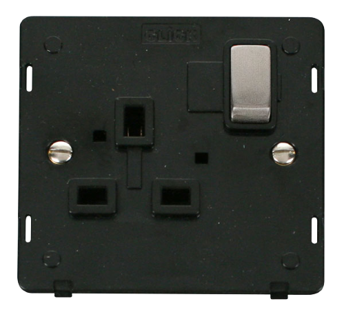 Scolmore SIN535BKSS - INGOT 1 Gang 13A DP Switched Socket Insert - Black / Stainless Steel Definity Scolmore - Sparks Warehouse
