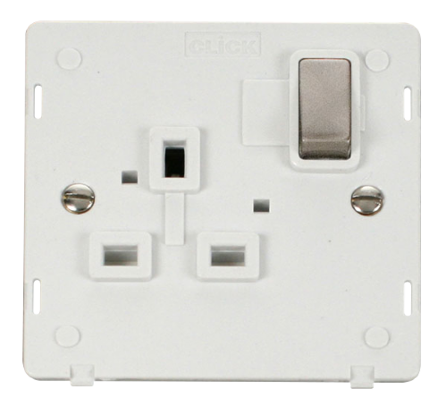 Scolmore SIN535PWBS - INGOT 1 Gang 13A DP Switched Socket Insert - White / Brushed Stainless Definity Scolmore - Sparks Warehouse