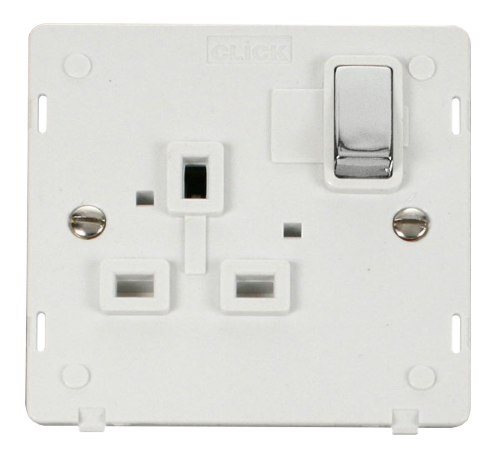 Scolmore SIN535PWCH - INGOT 1 Gang 13A DP Switched Socket Insert - White / Chrome Definity Scolmore - Sparks Warehouse