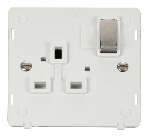 Scolmore SIN535PWSS - INGOT 1 Gang 13A DP Switched Socket Insert - White / Stainless Steel Definity Scolmore - Sparks Warehouse