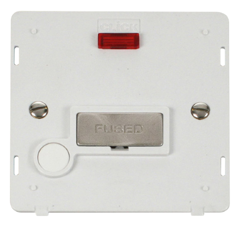 Scolmore SIN553PWBS - INGOT 13A Fused Conn. Unit With F/O Insert + Neon - White / Br. Stainless Definity Scolmore - Sparks Warehouse