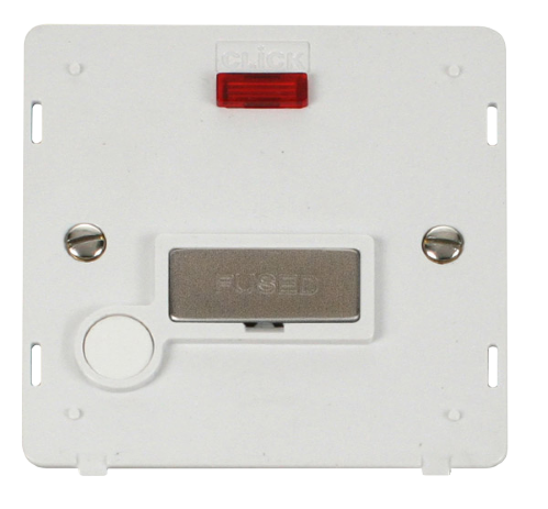 Scolmore SIN553PWSS - INGOT 13A Fused Conn. Unit With F/O Insert + Neon - White / St. Steel Definity Scolmore - Sparks Warehouse