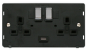 Scolmore SIN570BKCH - 13A 2G 'Ingot' Switched Socket With 2.1A USB Outlet (Twin Earth) Insert - Black / Chrome Definity Scolmore - Sparks Warehouse