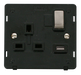 Scolmore SIN571BKBS - 13A 1G 'Ingot' Switched Socket With 2.1A USB Outlet Insert - Black / Brushed Stainless Definity Scolmore - Sparks Warehouse