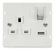 Scolmore SIN571PWCH - 13A 1G 'Ingot' Switched Socket With 2.1A USB Outlet Insert - White / Chrome Definity Scolmore - Sparks Warehouse
